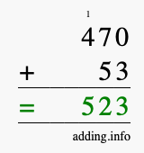 Calculate 470 + 53 using long addition