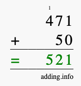 Calculate 471 + 50 using long addition