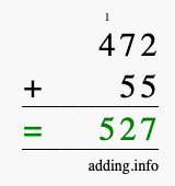 Calculate 472 + 55 using long addition