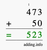 Calculate 473 + 50 using long addition