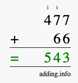 Calculate 477 + 66 using long addition