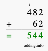 Calculate 482 + 62 using long addition
