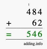 Calculate 484 + 62 using long addition