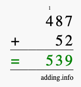 Calculate 487 + 52 using long addition