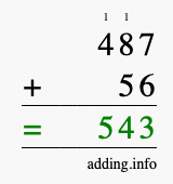 Calculate 487 + 56 using long addition