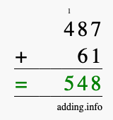 Calculate 487 + 61 using long addition