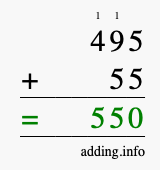Calculate 495 + 55 using long addition