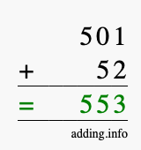 Calculate 501 + 52 using long addition