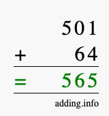 Calculate 501 + 64 using long addition