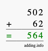Calculate 502 + 62 using long addition