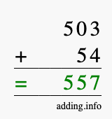Calculate 503 + 54 using long addition