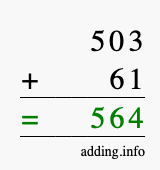 Calculate 503 + 61 using long addition