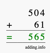 Calculate 504 + 61 using long addition