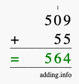 Calculate 509 + 55 using long addition