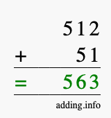 Calculate 512 + 51 using long addition