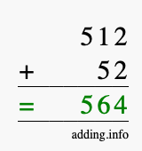 Calculate 512 + 52 using long addition