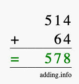 Calculate 514 + 64 using long addition