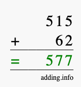 Calculate 515 + 62 using long addition