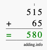 Calculate 515 + 65 using long addition