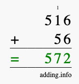 Calculate 516 + 56 using long addition