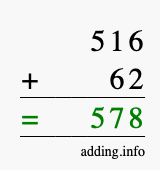 Calculate 516 + 62 using long addition