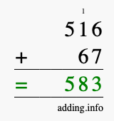 Calculate 516 + 67 using long addition