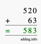 Calculate 520 + 63 using long addition