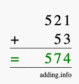 Calculate 521 + 53 using long addition