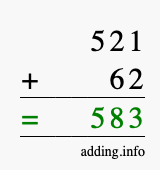 Calculate 521 + 62 using long addition