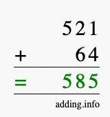 Calculate 521 + 64 using long addition