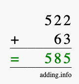 Calculate 522 + 63 using long addition