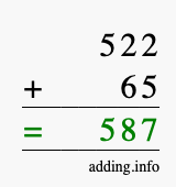 Calculate 522 + 65 using long addition