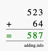 Calculate 523 + 64 using long addition