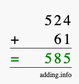 Calculate 524 + 61 using long addition