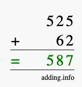 Calculate 525 + 62 using long addition