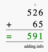 Calculate 526 + 65 using long addition