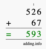 Calculate 526 + 67 using long addition