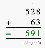 Calculate 528 + 63 using long addition