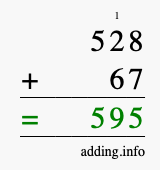 Calculate 528 + 67 using long addition