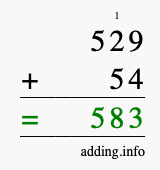 Calculate 529 + 54 using long addition