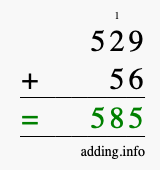 Calculate 529 + 56 using long addition