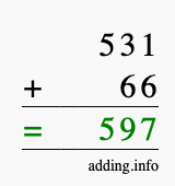 Calculate 531 + 66 using long addition