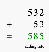 Calculate 532 + 53 using long addition