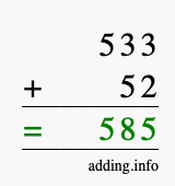 Calculate 533 + 52 using long addition