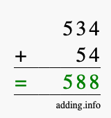 Calculate 534 + 54 using long addition