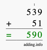 Calculate 539 + 51 using long addition
