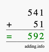 Calculate 541 + 51 using long addition