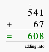 Calculate 541 + 67 using long addition