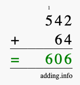 Calculate 542 + 64 using long addition