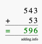 Calculate 543 + 53 using long addition